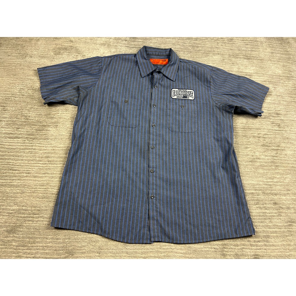 CornerStone Work Shirt Men XL Blue Iron Horse Saloon Striped Short Sleeve SP24EX